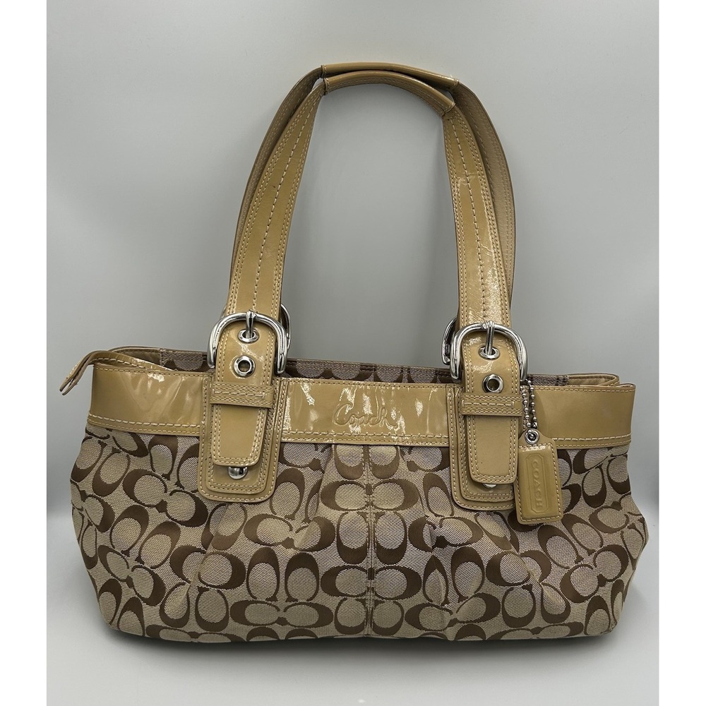 COACH Soho Y2K‎ Shoulder Handbag Pleated Signature Canvas Leather Trim F13742